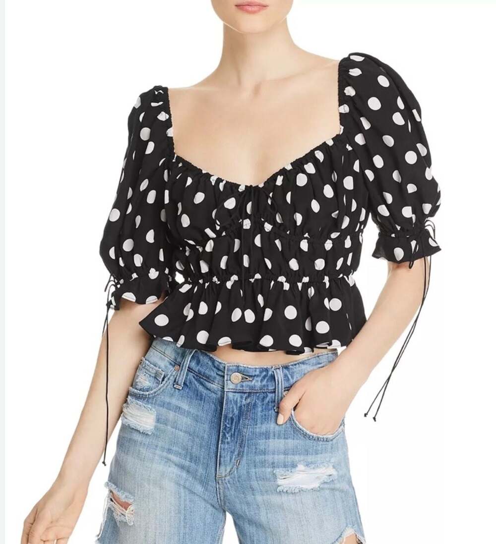 For Love & Lemons Mochi Summer Polka Dot Peplum Blouse